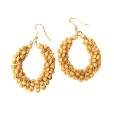 1 1/2" Natural Bone Color Bohemian Handmade Seed Bead Hoop Earring