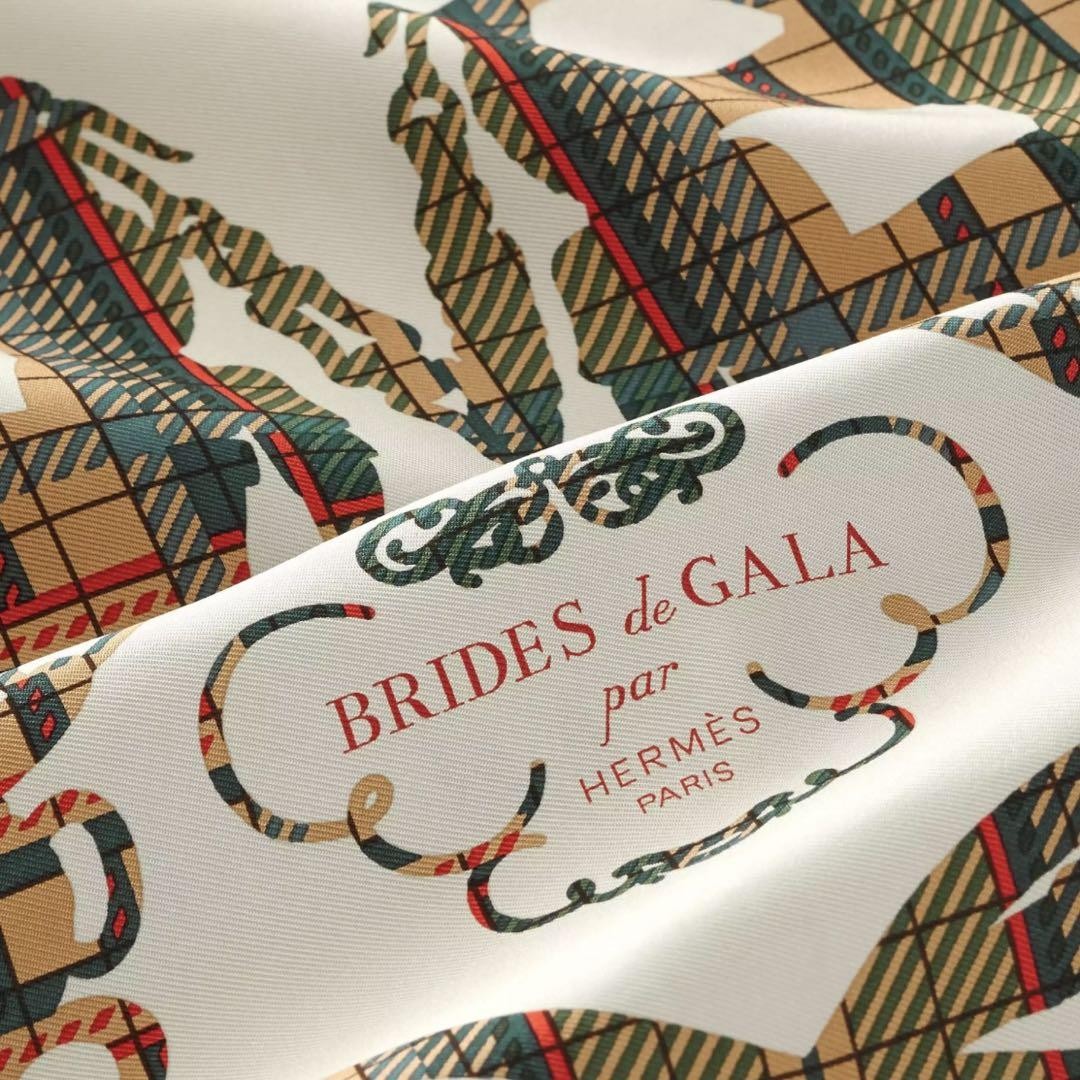 HERMES Scarf Gavroche Petit Carre 45 Brides de Gala Tartan made in