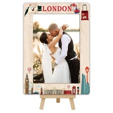 DETIHO London Travel Picture Frame, 4x6 London Themed Wooden Frame with Easel...
