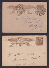 SOUTH AUSTRALIA  1893-98: 2x used 1d brown/cream Postal Cards H&G 3 · 2 shades
