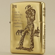 Zippo Feuerzeug 204B Brass / Marlboro Western Cowboy 2 Seiten Schnitzfrei 3...