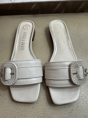 Sam Libby Kandie Slide Sandals Womens Size 9M Beige Buckle Low Heel