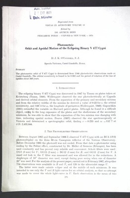 Photometric, Orbit and Apsidal Motion of the Eclipsing Binary C 477 Cygni; Repri