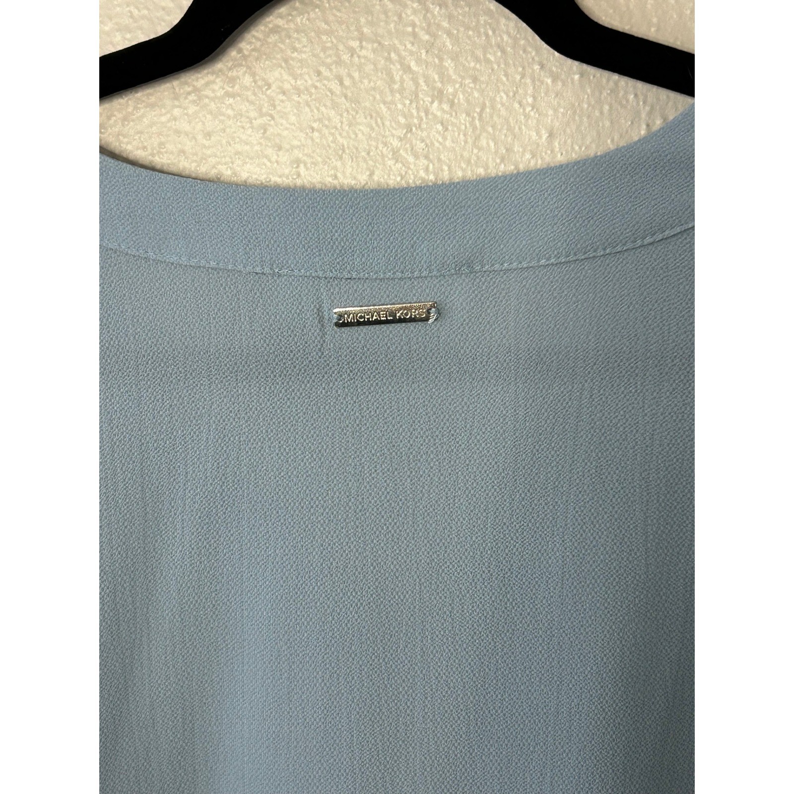 Michael Kors Womens Light Blue Smocked Bell Sleeve V-Neck Blouse Top Size M
