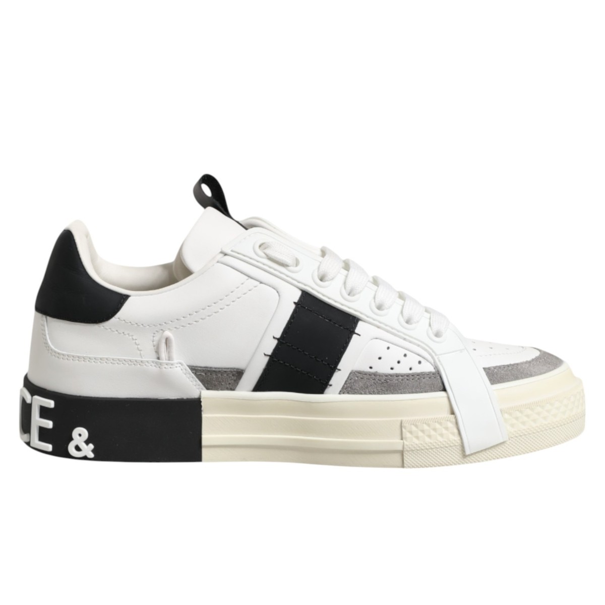 DOLCE & GABBANA Shoes White Black Leather Low Top Sneakers EU37.5