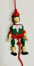 Vintage Wood Pinocchio Italian Pull String Puppet Toy Jumping Jack Ornament 4”