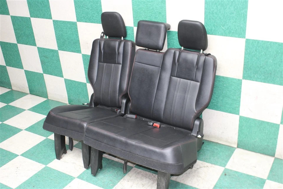 17' GRAND CARAVAN Black Leather Red Stitch LH RH Rear Third Row Seat Assembly OE - Imagem 2 de 4