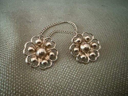 Vintage Sweater Guard Clips Enameled Flowers Gold Tone Chain