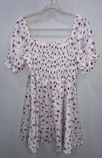 SHEIN White Floral Short Sleeve Knee Length Summer Dress Size XL /12 #400