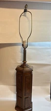 Table Lamp Extra Large Solid Wood w/Burl Wood Facets Hexagonal Base 38 1/2" Tall