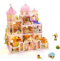 Cuteefun DIY Miniature Dollhouse Kit, Wooden Dollhouse Kit with LED Light,