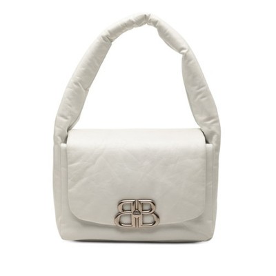 Balenciaga Monaco BB Logo One-Shoulder Bag 787896 White Leather Wo