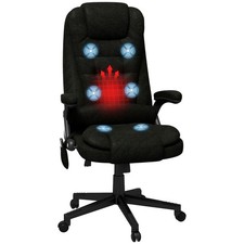Massage Office Chair with 6 Points Heat Linen Executive Office Chair Black