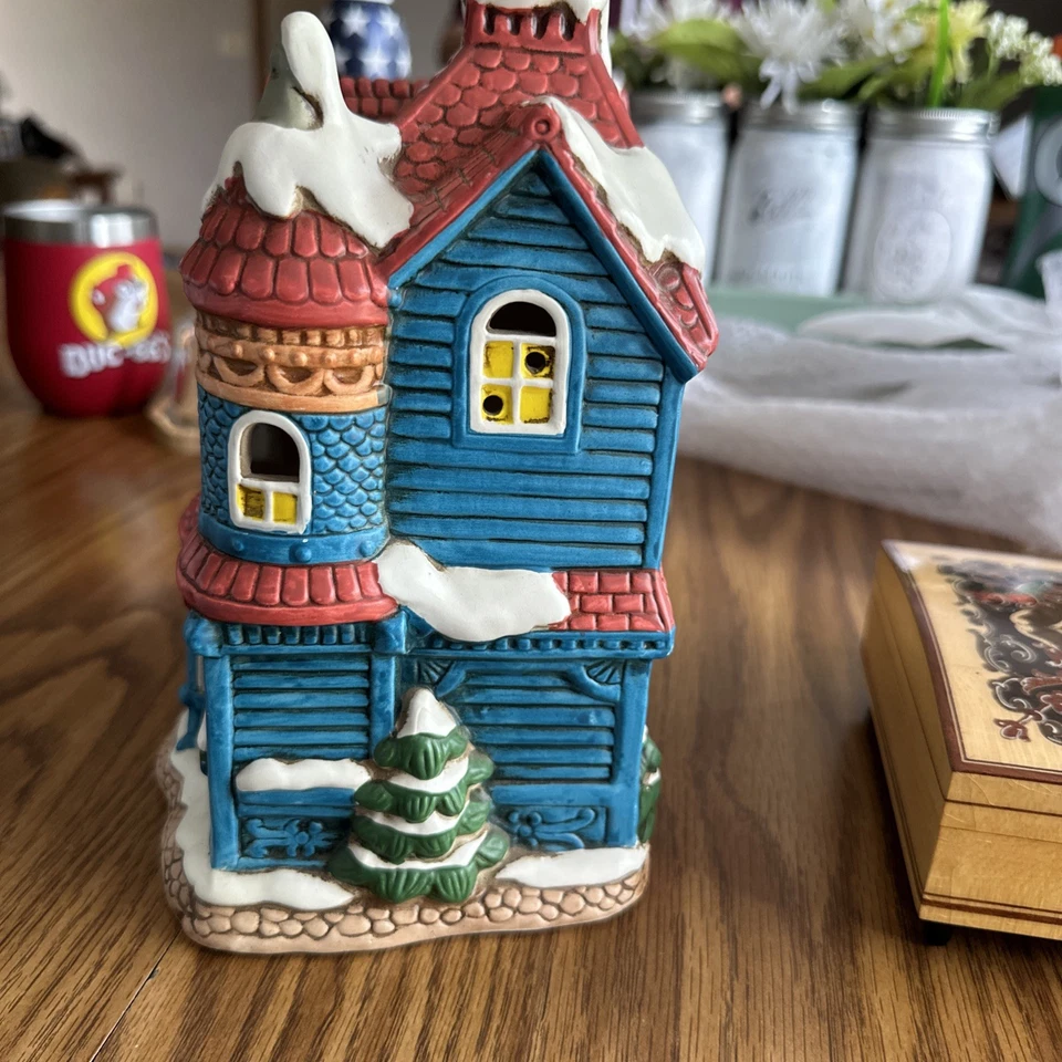 1987 Lefton Colonial Village #06337 House of Blue Gables with deed, box, light - Image 4 of 4