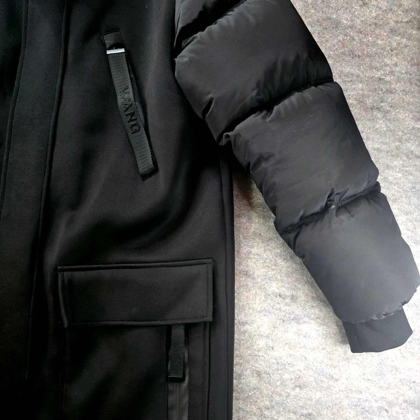 Alexander Wang x H&M Black Neoprene Parka Coat Mens Size S *no hood* image 6