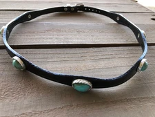 Hat Band 1/2" Black Leather with Turquoise Oval accent