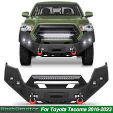 For 2016-2023 Toyota Tacoma Steel Black Front Bumper Wled Lights Winch Plate