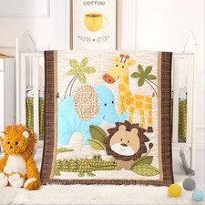 Safari Crib Bedding Set, Mini Crib Bedding Set Boy. 3-Piece Mini Crib Comfort...
