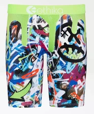 Ethika Staple Boxer Briefs | Slime | Size Boys Large | Neon Green Graffiti