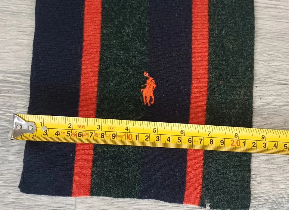 Polo Ralph Lauren Scarf Merino Wool Orange Green Blue Stripe - Image 4 of 4
