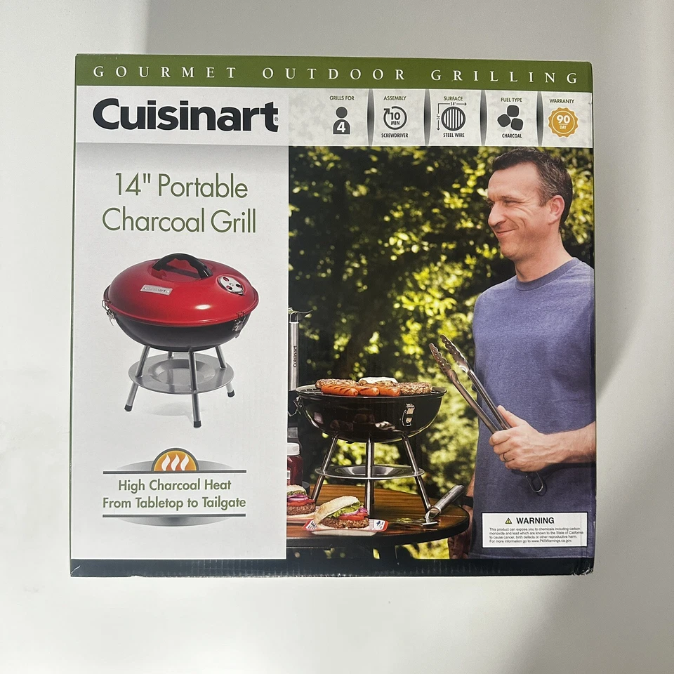 Cuisinart 14" Inch BBQ, 14" X 14" X 15", Portable Charcoal Grill, (Red), CCG-190 - Image 3 of 4