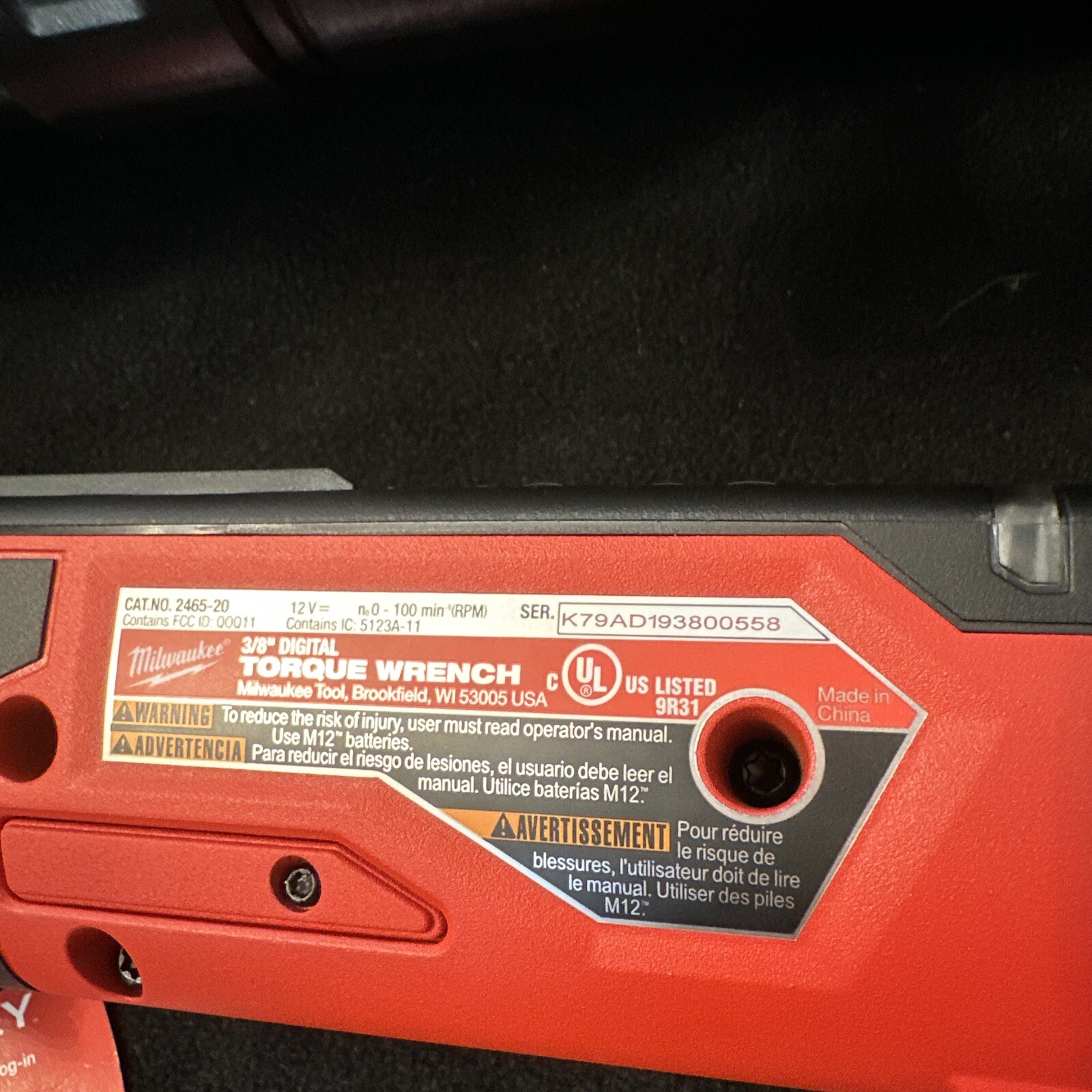 MIlwaukee 2465-20 M12 FUEL ONE-KEY 3/8" Digital Torque Wrench Kit w/(2) 2ah Batt
