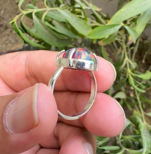 Black Fire Opal 925 Sterling Silver Ring Cabochon engagement Ring See Video - Picture 8 of 11