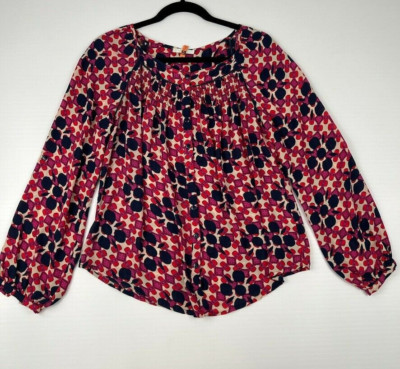 Jade Blouse Women Medium Button Up Top Roll Tab Sleeve Shirt Melody Tam Party Go