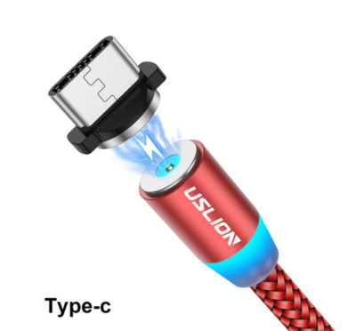 USLION Magnatic USB cable for Xiaomi Samsung type C cable FAST CHARGING LED Data