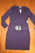M/L ❤️NEW YORK & COMPANY V-NECK TOP LONG SLEEVE SWEATER DRESS ❤️ BELT DETAIL NWT