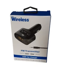 Just Wireless FM Transmitter (3.5mm) with 2.4A/12W 2-Port USB Car Charger Black