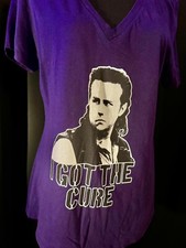 Walking Dead Eugene &ldquo;I GOT THE CURE&rdquo; T-shirt Womens Purple V-neck Short Sleeve