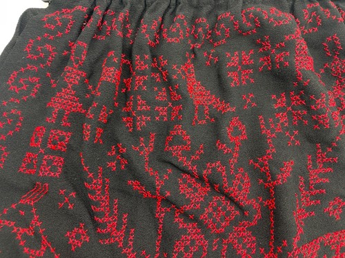 Vintage Handmade Black Red Cross-Stitched Design Holiday Bag Purse Handbag Hobo - Picture 7 of 20