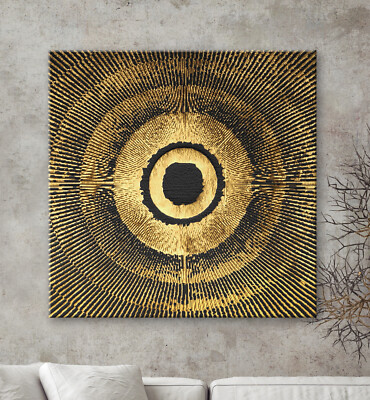MONA Leinwand Bild Schwarz Gold-Gelb Malereistil Modern Kunst Druck Abstrakt XL