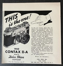 Zeiss Ikon Contax II-A Camera This is The One B&W 1950 Vintage Print Ad