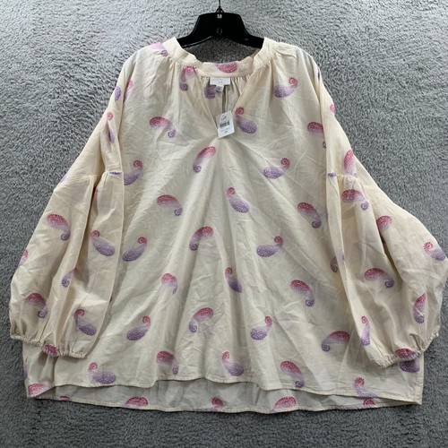 J Jill Blouse Womens 4X Top Paisley White