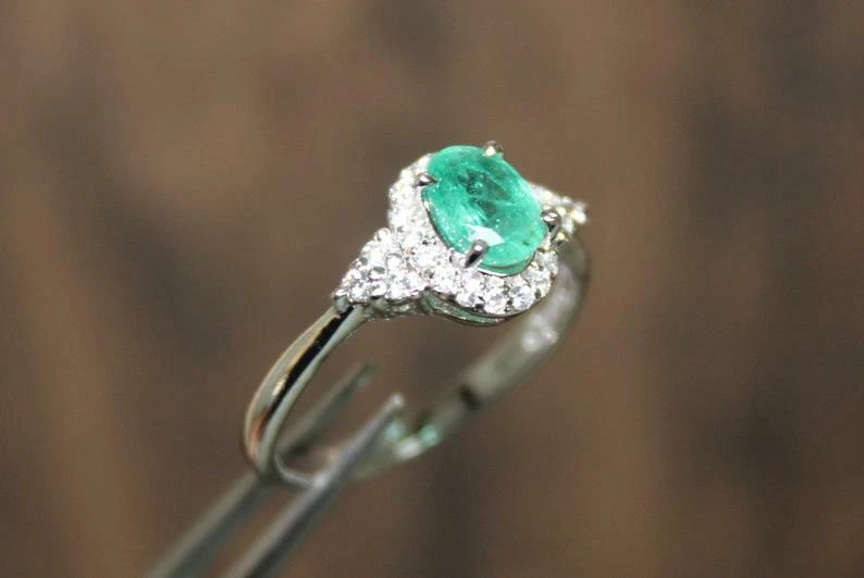 Emerald Engagement Ring 0.9 Ct Genuine Emerald Promise Ring Silver Emerald Ring - Image 4 of 4