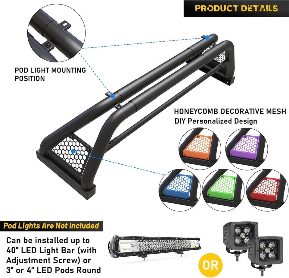 Barra deportiva antivuelco barra de plataforma de persecución para Dodge Ram 1500/2500/3500 1994-2010 Foto 2 de 4