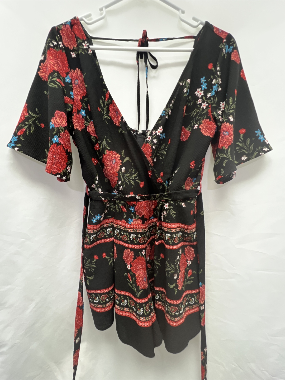 Pantaloncini posteriori cravatta corta fila A taglia S floreale foderata cintura cerniera cravatta posteriore