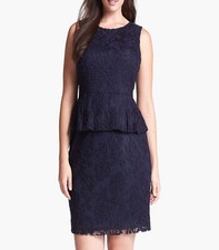 Adrianna Papell Cap sleeve Beaded Sheath Dress  Sz 14 Navy