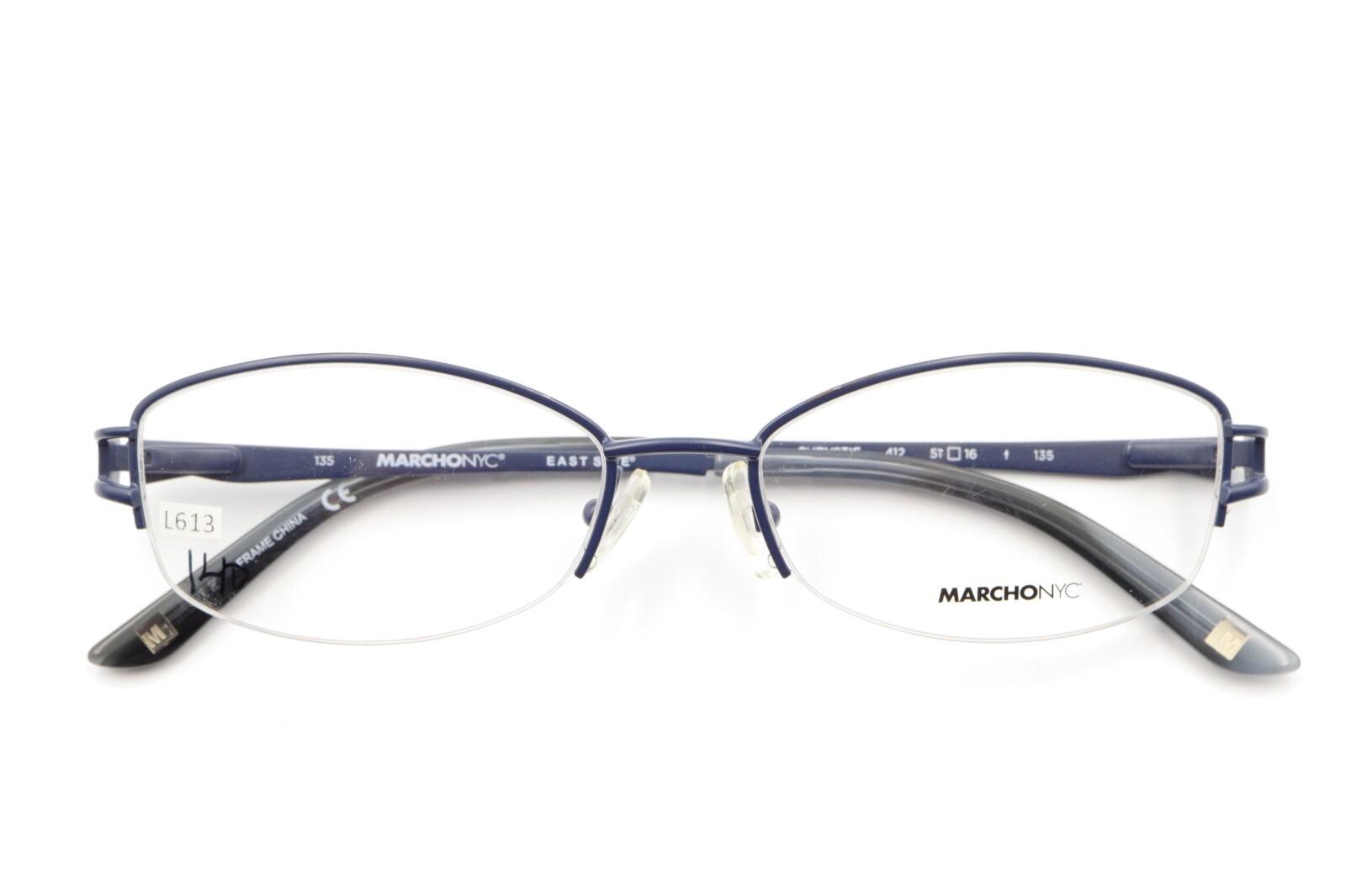 MARCHON NYC CHRYSTIE 412 Blue 51-16-135 Half Rimless Frames Flex Hinges L613