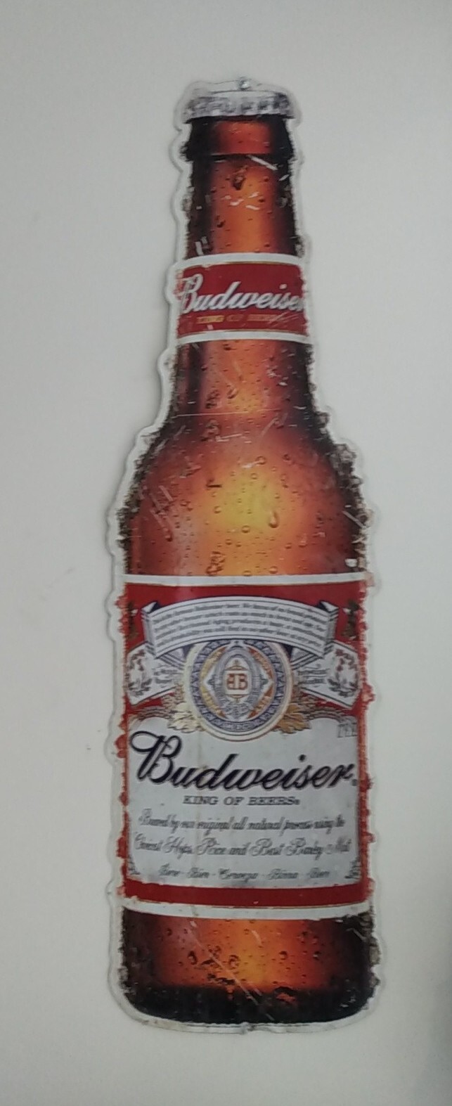 Budweiser Bud Beer Bottle Embossed Large Metal 35" Tall Tavern Bar Tin