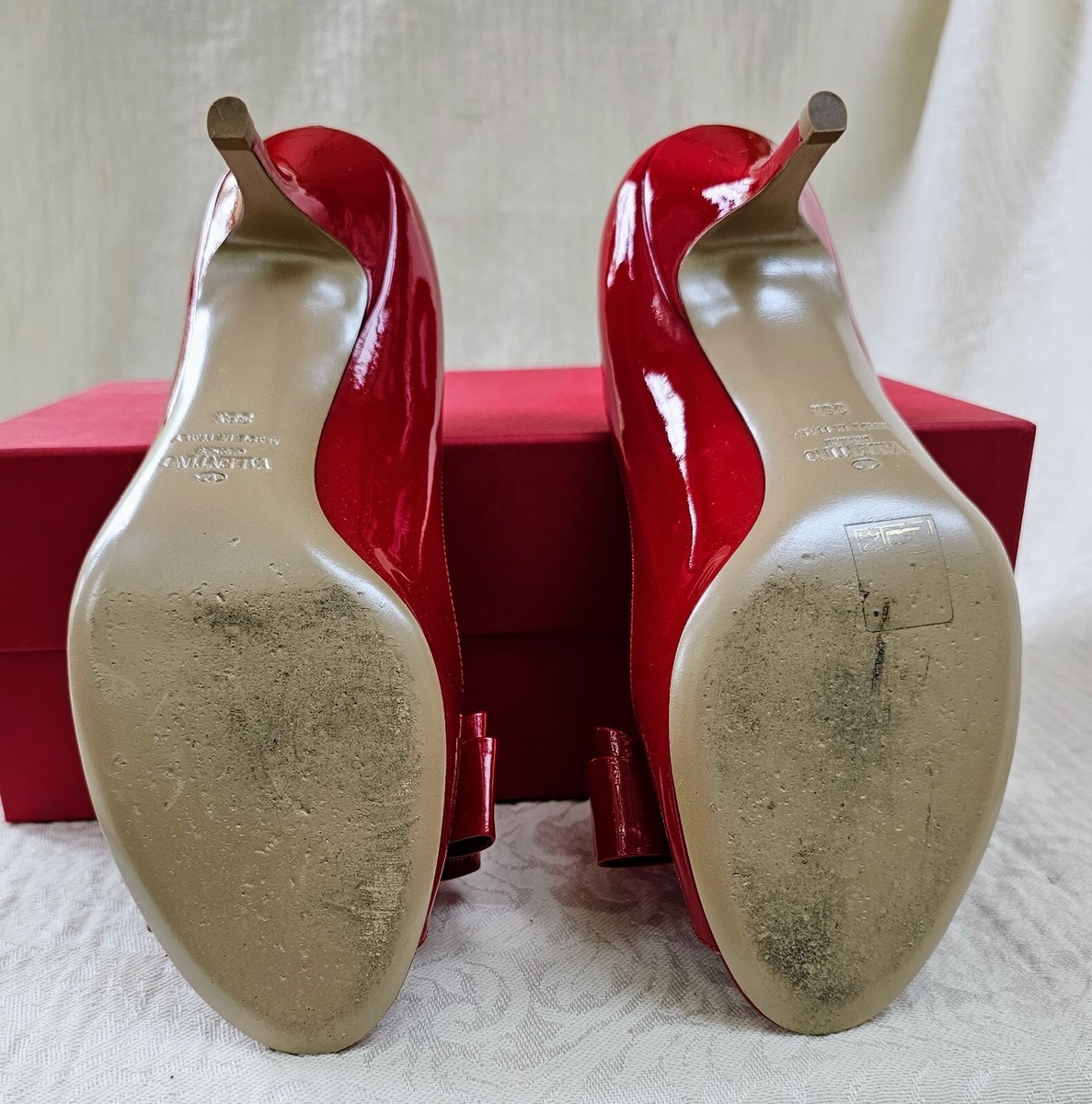Valentino Garavani Red Leather Bow Shoes With 2.5