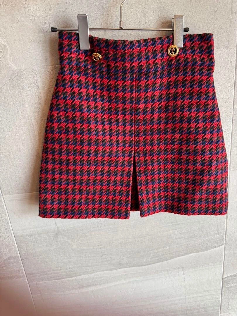 Mini jupe courte femme GUCCI GG logo A line taille haute taille 38 laine mélangée