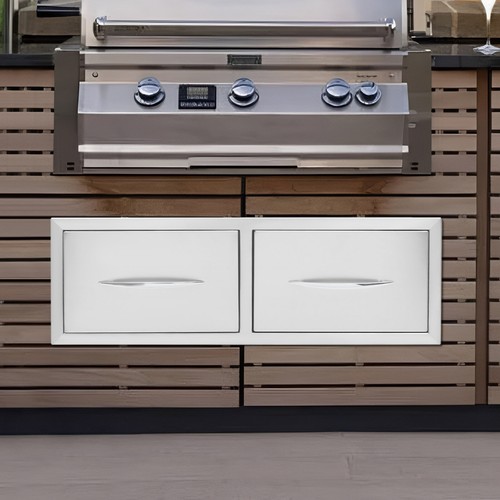 Horizontal Outdoor Double Drawers Stainless Steel Kitchen Drawers Silver