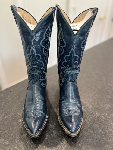 Women’s Vintage David Espinoza Cowboy Boots In Blue Color 12095B