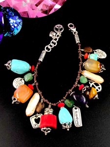 FABULOUS-BRIGHTON-SILVER-PLATED-039-IMAGINE-039-TURQUOISE-CORAL-STONE-CHARM-BRACELET