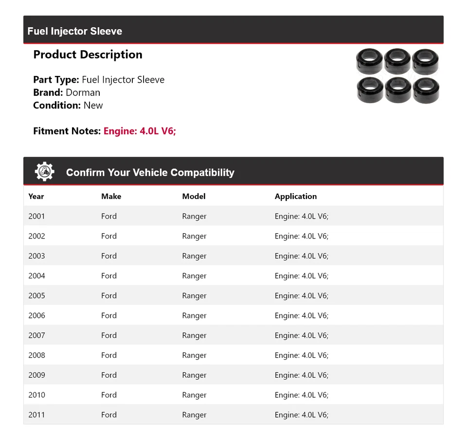 Funda inyectora de combustible Dorman V6 V6 2002 2003 2004 para Ford Ranger 2001-2011 4,0 L Foto 2 de 4