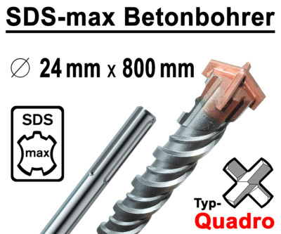 SDS-max Betonbohrer 24 mm x 800 mm Quadro Bohrer Hammerbohrer Steinbohrer