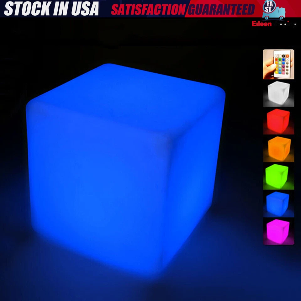 16" LED Light Cube Stool Chair 16 RGB Colors Rechargeable w/ Remote Control 5W - Image 2 of 4